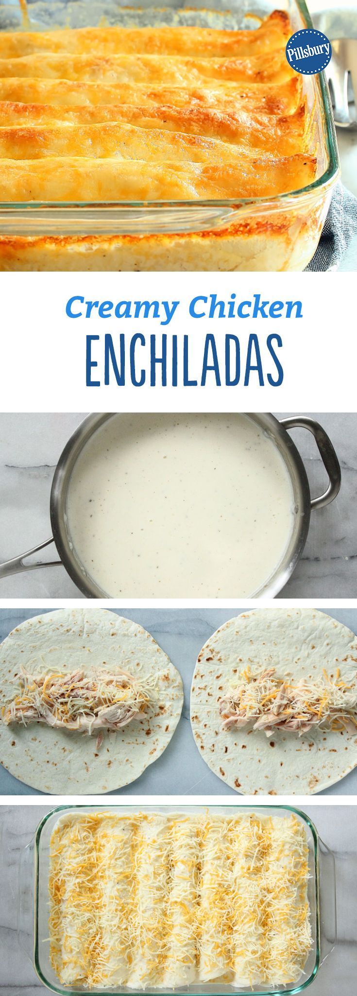 Creamy Chicken Enchiladas: This might just be our favorite chicken enchilada recipe. Theyre so easy—just seven ingredients!