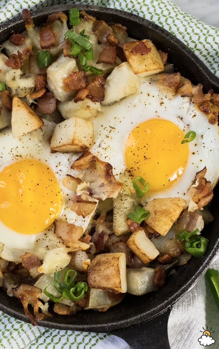 Everything you love about breakfast is packed into our Cheesy Bacon and Egg Hash Recipe. This breakfast dish is perfect for brunch