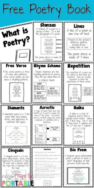 Free poetry book and posters to help you students learn important terms.  Great for learning centers.