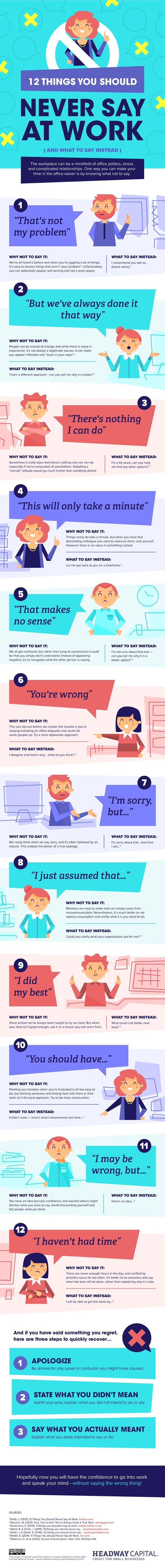 Infographic: 12 Things You Should Never Say At Work (And What To Say Instead)