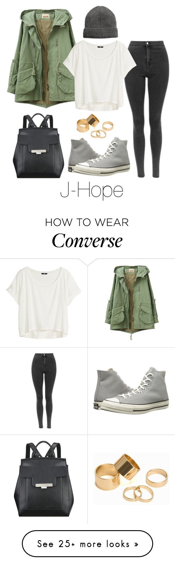 “J-Hope Inspired w/ Converse” by btsoutfits on Polyvore featuring H&M, Nine West, Pieces and Converse