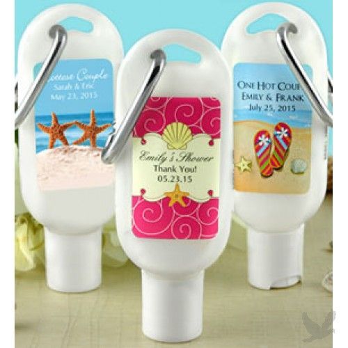 Personalized Sunscreen Wedding Favors with Carabiner (SPF 30)
