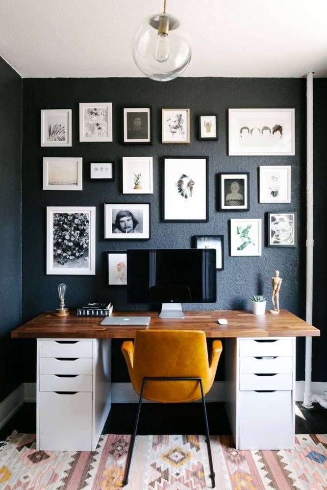 small space design home office with black walls