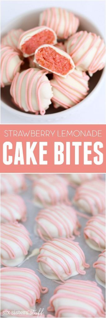 Strawberry Lemonade Cake Bites recipe from SixSistersStuff.com | Dessert Ideas | Dessert Recipes | Cake Bites | Valentines Day