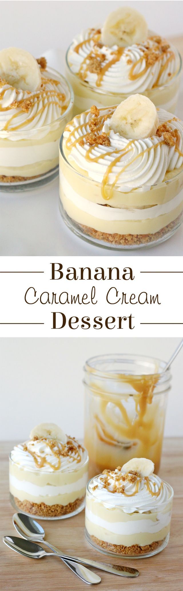This Banana Caramel Cream Dessert is simply one of the most delicious desserts ever! Sweet, creamy, crunchy... this dessert has it