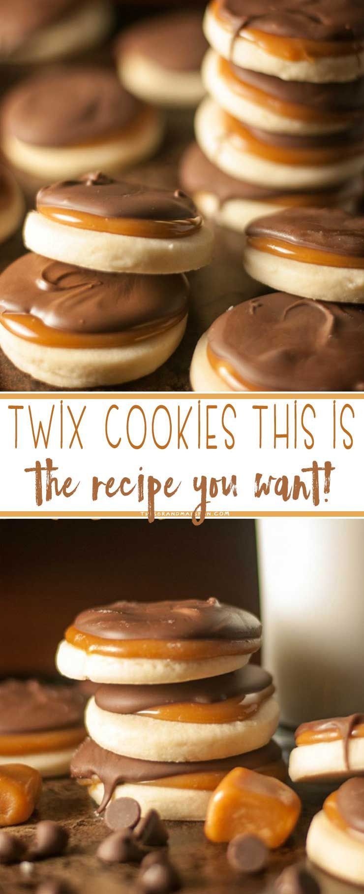 Twix Cookies. Made with a buttery, flaky shortbread base then add some caramel and top with chocolate, these cookies are bound to