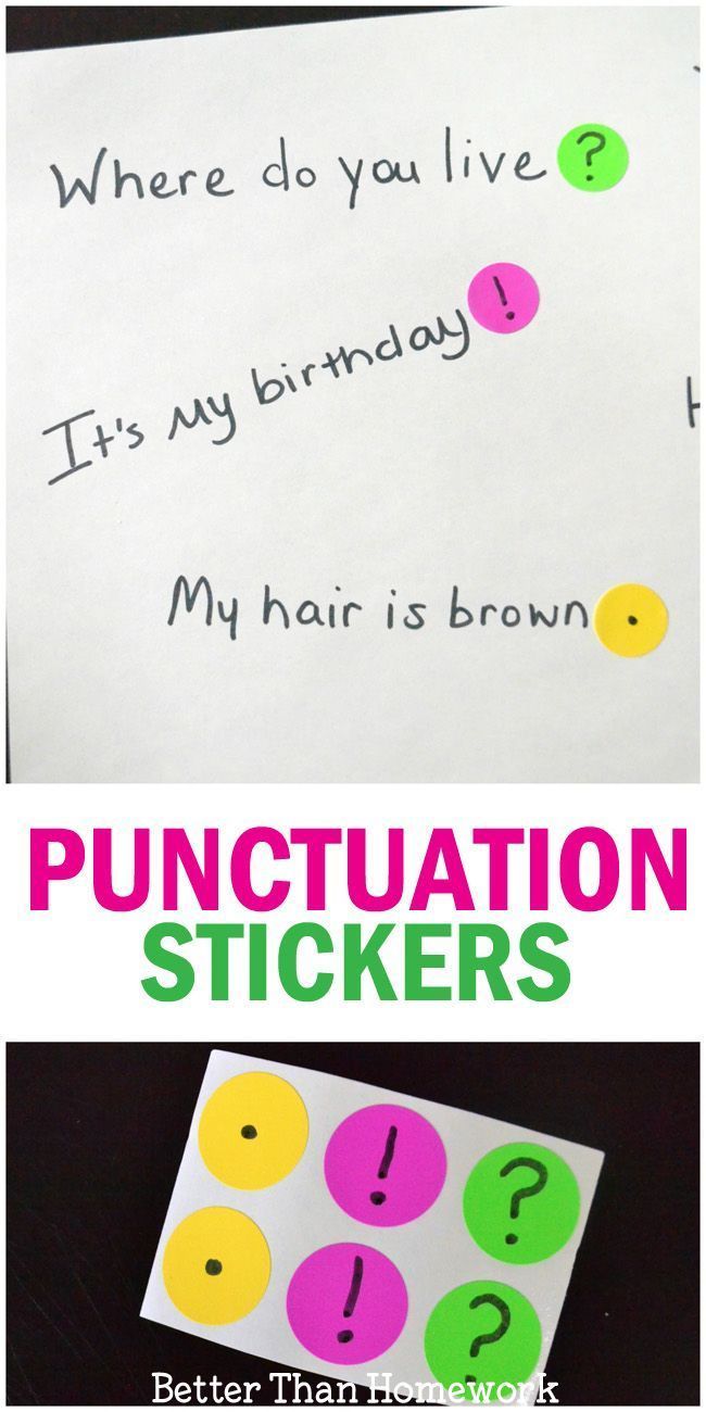 What a fun way to teach kids about punctuation marks! Have them add the right ones with stickers.