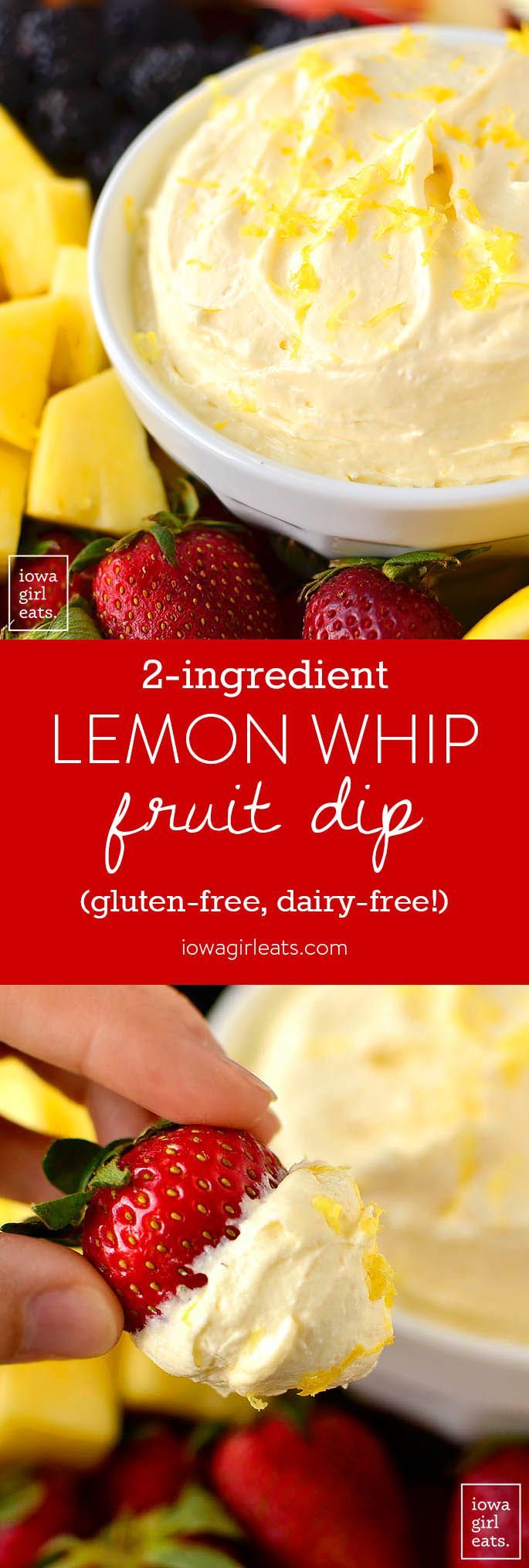 2-Ingredient Lemon Whip Fruit Dip is light and mousse-like in texture, and made with just 2 ingredients. This gluten-free,