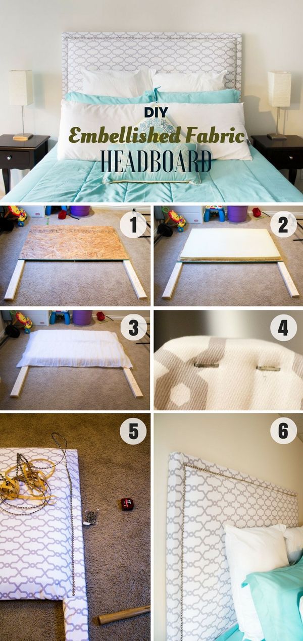 Check out how to build this easy DIY Embellished Fabric Headboard @Industry Standard Design