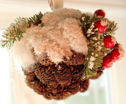 Snowy Pine Cone Ball Ornament -   Pine Cone Christmas Ornament Ideas