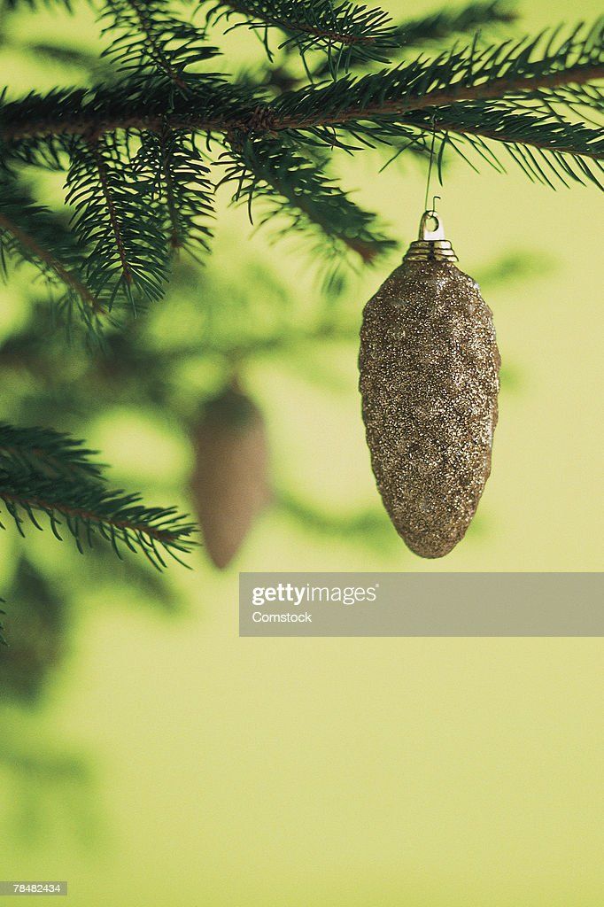 Pine Cone Christmas Ornament Hanging On Tree ... -   Pine Cone Christmas Ornament Ideas