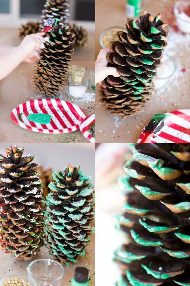 Glitter Pine Cone Christmas Craft Idea for Kids ... -   Pine Cone Christmas Ornament Ideas
