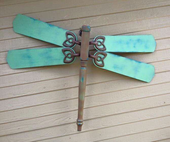 Dragonfly made from a table leg & fan blades… BEAUTIFUL