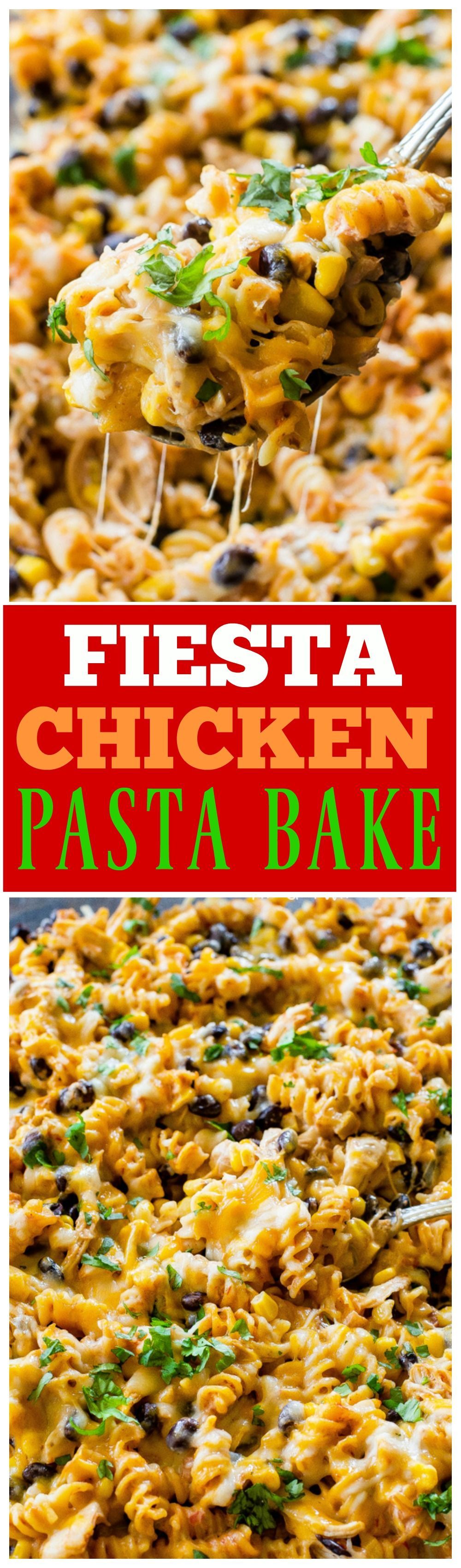 Fiesta Chicken Pasta Bake – creamy, spicy, cheesy…your family will love this easy Mexican dinner. the-girl-who-ate-…