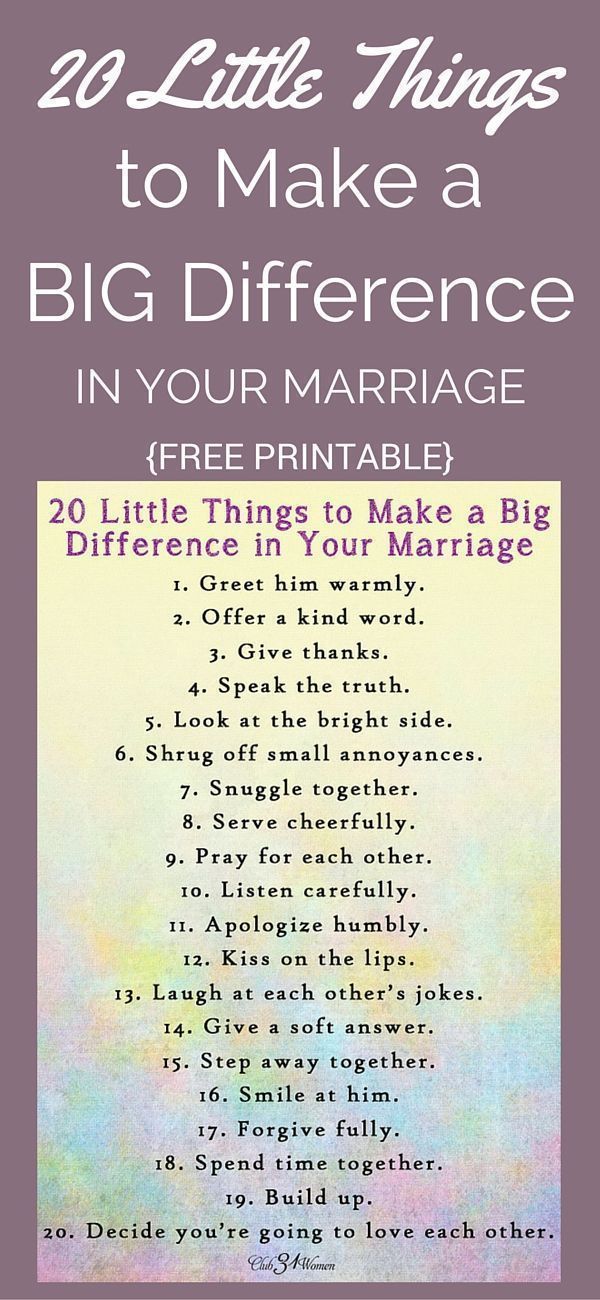 FREE Printable!  20 Little Things to Make A Big Difference In Your Marriage ~ Club31Women