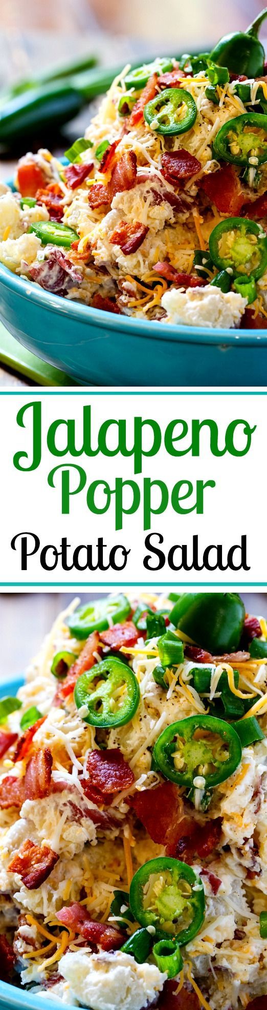 Jalapeno Popper Potato Salad made with cream cheese, bacon, and lots of jalapeno peppers. Great way to spice up your cookout!