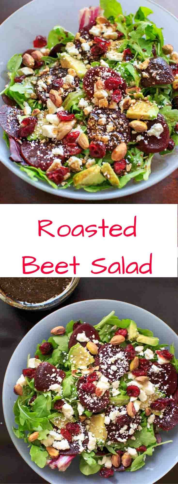 Roasted Beet Salad with Honey Balsamic Vinaigrette. A flavorful and healthy salad that is anything but boring!