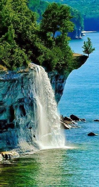 Spray Falls ~ Pictured Rocks National Lakeshore, between Munising and Grand Marais, Michigan. Located in the Upper Peninsula of