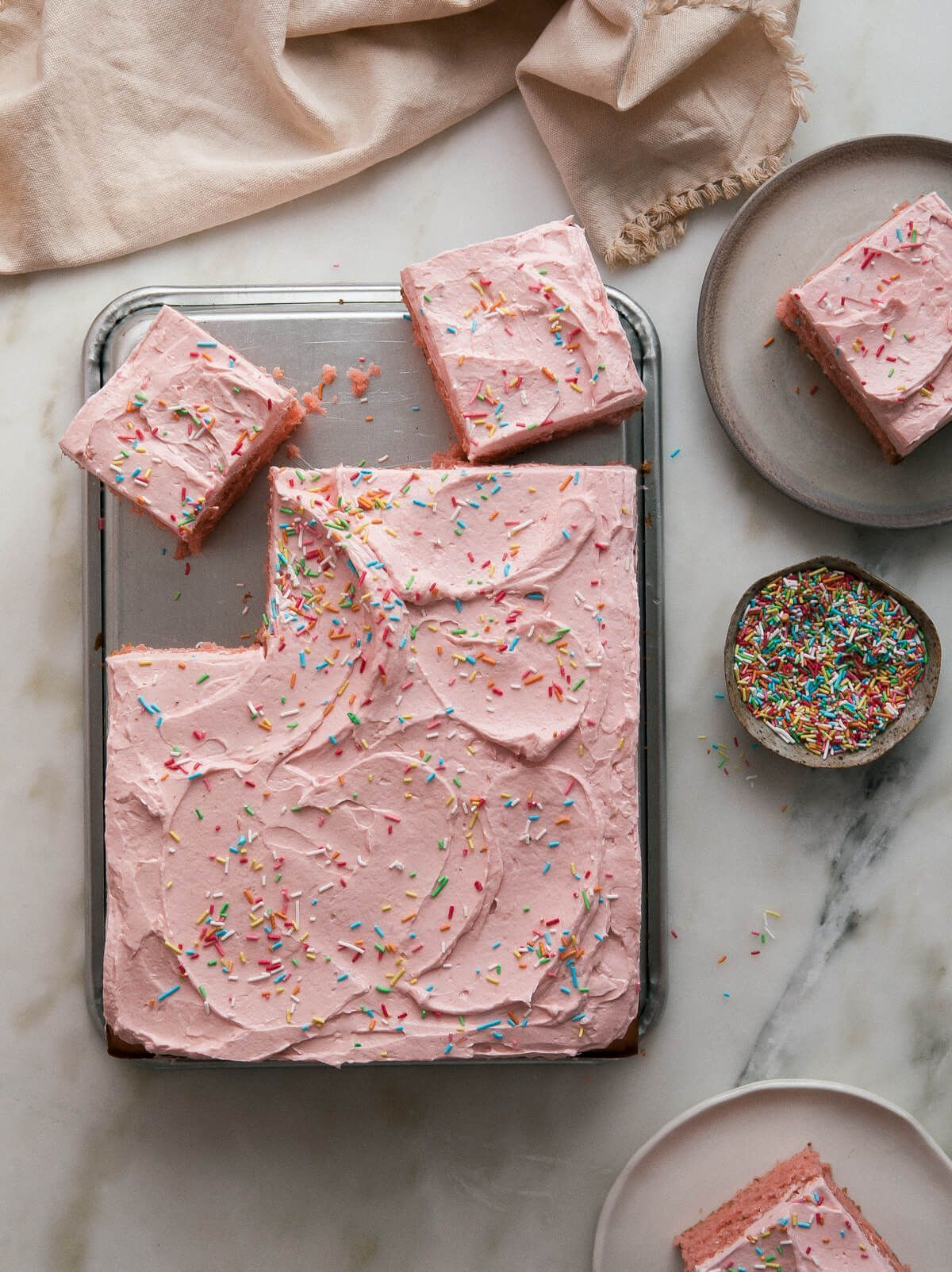 Strawberry Sheet Cake with Rhubarb Meringue Frosting – A Cozy Kitchen