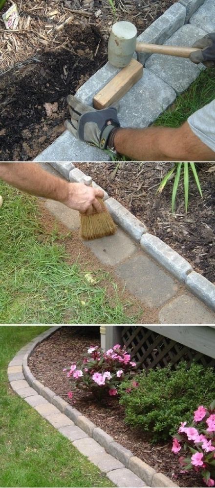 This is the first edging I have ever seen that I like. It allows the lawn mower to cut right up to the edge! Back yard idea