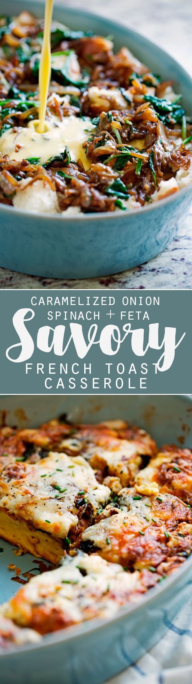 Caramelized Onion Spinach Savory French Toast Casserole Recipe | Little Spice Jar