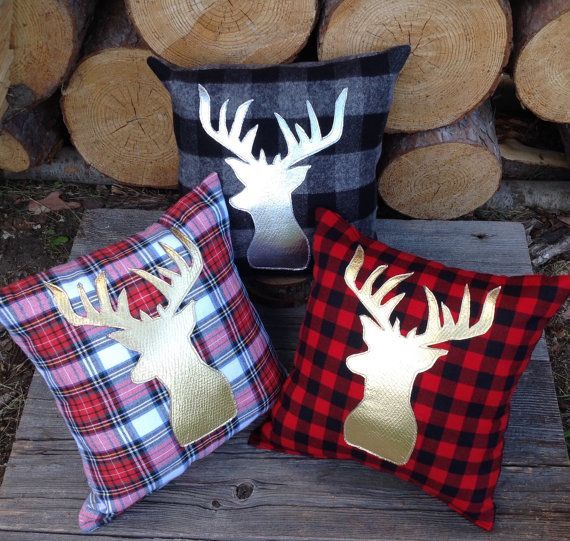 Deer Pillow, Decorative Pillow, Gifts Under 50, Nursery Decor, Gold Pillow, Throw Pillow, Woodland Pillow, Rustic Lodge, Holiday