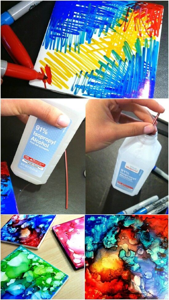 DIY – Sharpie Coasters, ceramic tiles (free or very inexpensive at any home store center), rubbing alcohol added with a straw or
