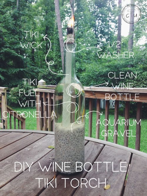 DIY Tiki Torches • Lots of Ideas and Tutorials! Including from cody uncorked this great graphic on how to make wine bottle tiki