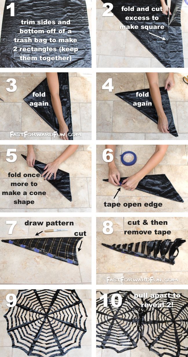 DIY Trash Bag Spiderwebs– These look awesome in a window! So easy and cheap. (video tutorial) | Fast Forward Fun