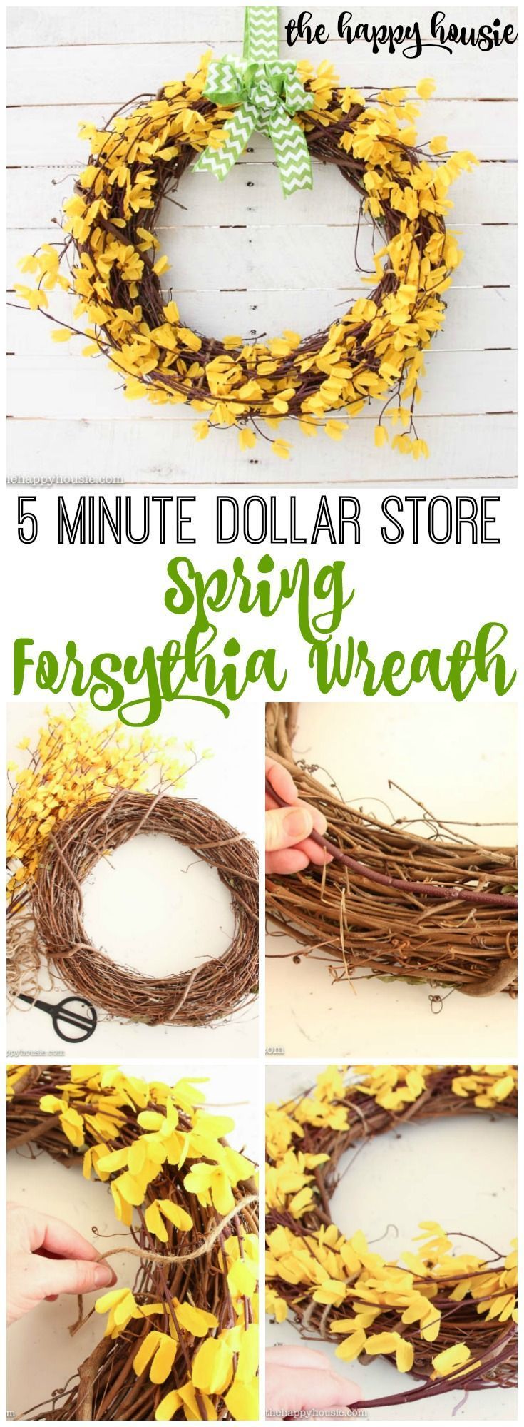 Five Minute Dollar Store DIY Spring Forsythia Wreath at the happy housie