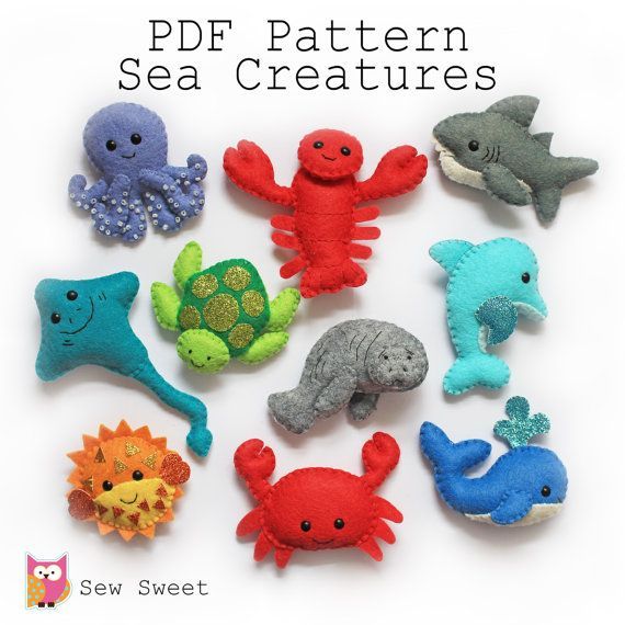 Half Price  Sea Creatures felt softies pdf pattern by sewsweetuk