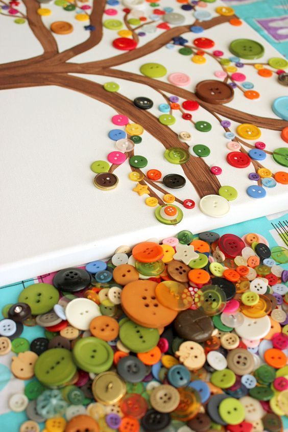 Kids Craft: Blooming Button Art Tree.  Perfect for Spring