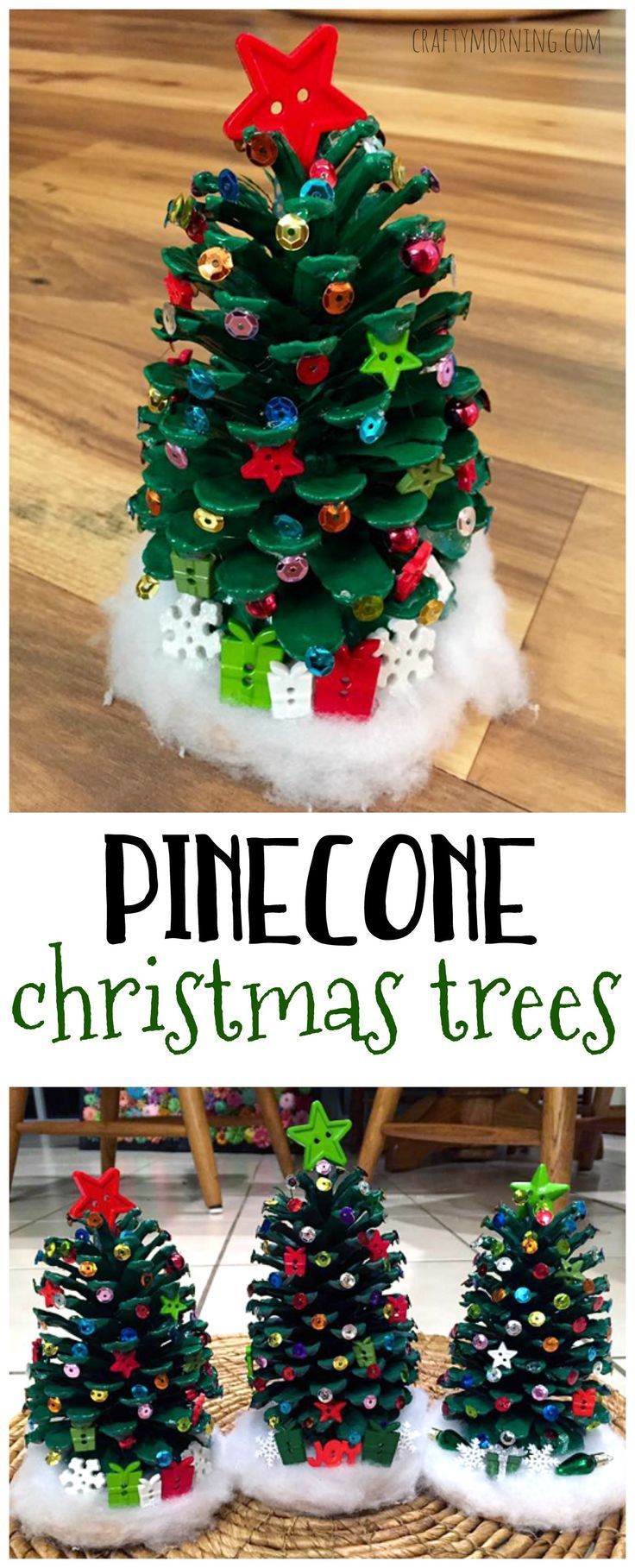 Make adorable pinecone christmas trees for a Christmas kids craft! So easy and cute.