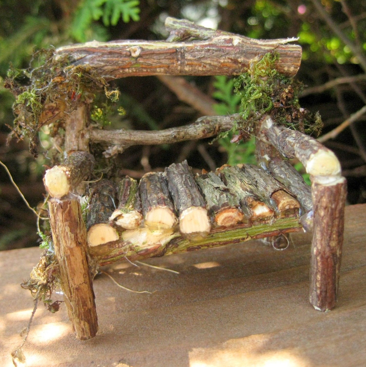Miniature Fairy Gardens | MINIATURE fairy garden LOVESEAT twig garden bench by CLOUDFAIRY