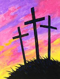 Paint an Easter cross sunrise silhouette for a canvas painting party. #socialartworking