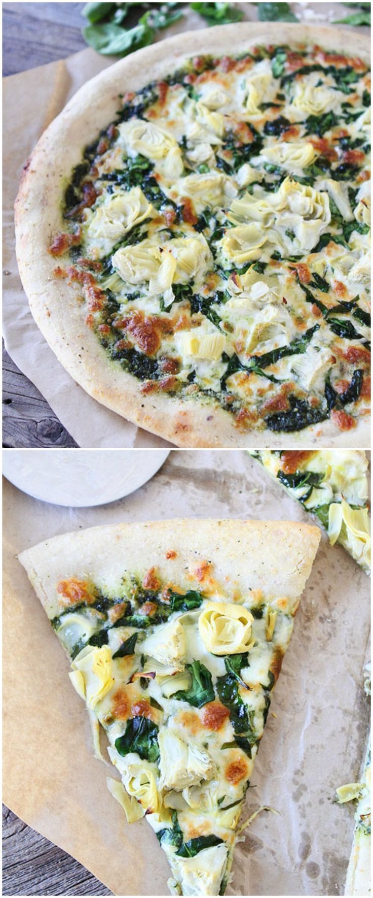 PIZZA! This Spinach Artichoke Pesto Pizza on twopeasandtheirpo… is an all time favorite! Check it out along with the rest of