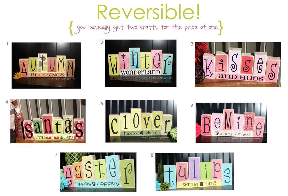 reversible block letter crafts. this site is wonderful. has tons of vinyl and wood crafts at great prices