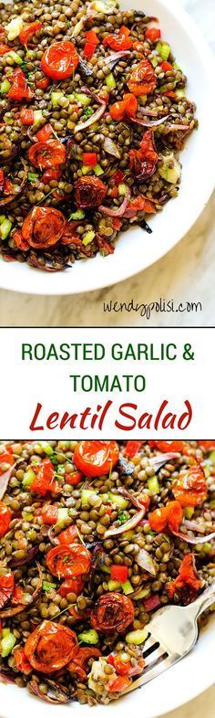 Roasted Garlic & Tomato Lentil Salad – This gluten free and vegan salad is the perfect lunch solution! Delicious, healthy and easy