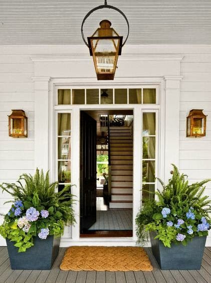 Shade loving container gardening, planters for front porch, ferns, hydrangea and sweet potato vine…