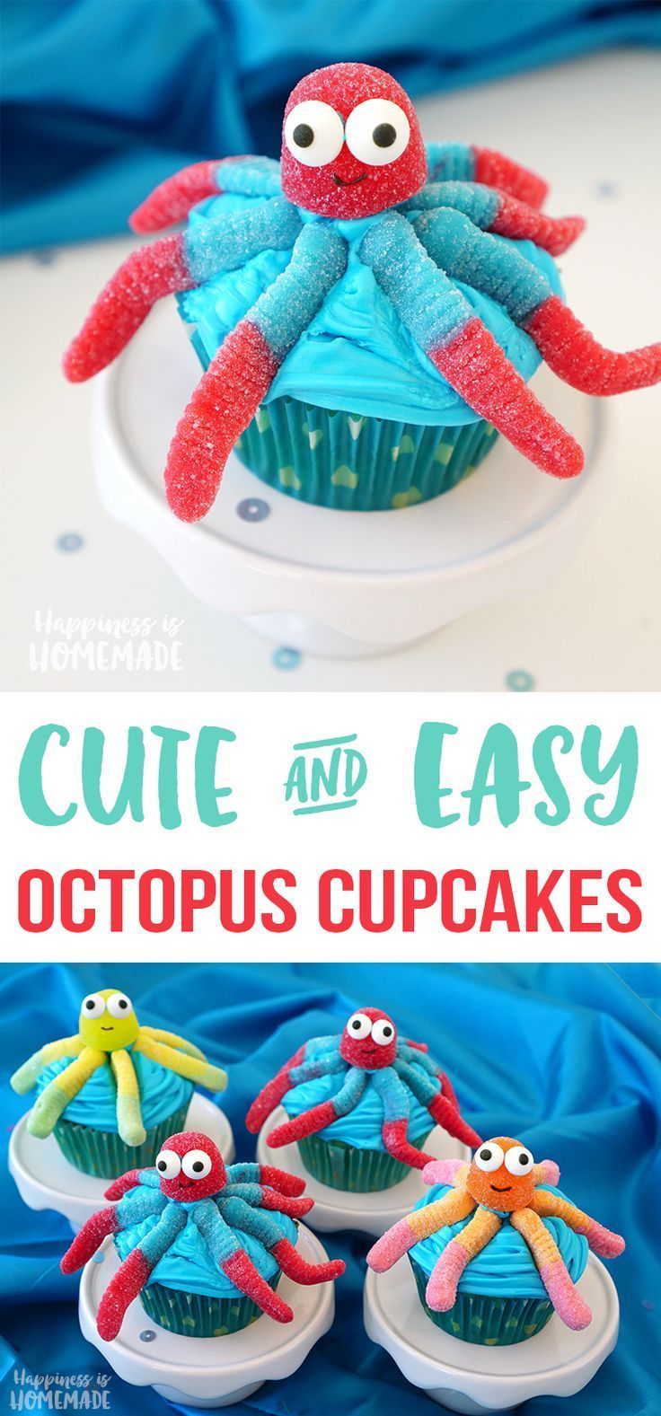 Super Cute Octopus Cupcakes – these quick and easy octopus cupcakes are perfect for your next Finding Dory or Nemo party! Cute for