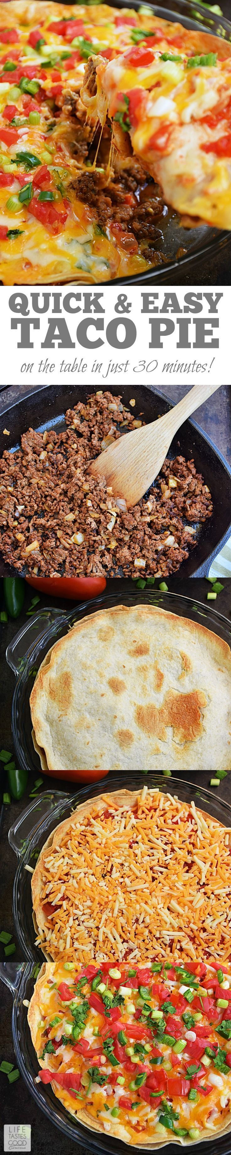 Taco Pie | by Life Tastes Good is an easy and economical recipe perfect for even the busiest nights of the week! Refried beans and