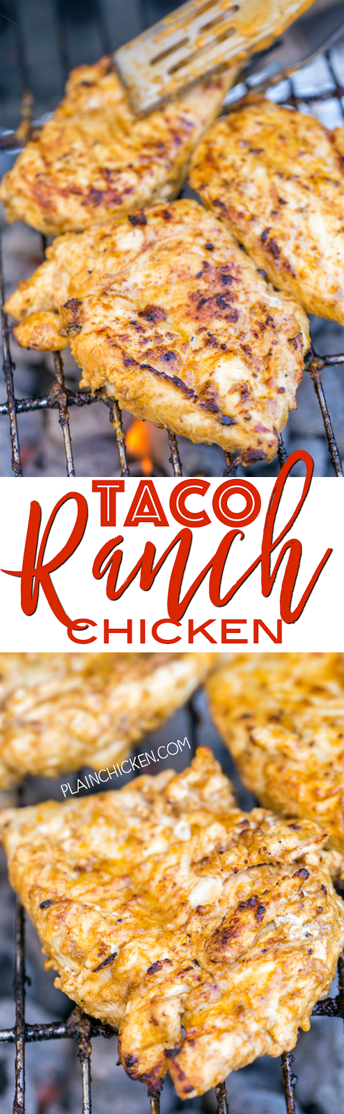 Taco Ranch Chicken – our favorite! SO easy and this tastes delicious! Only 6 ingredients – olive oil, Ranch dressing, taco