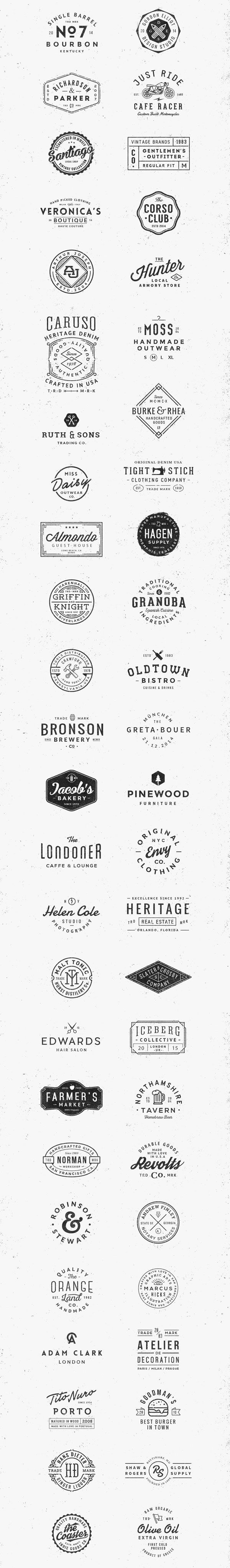 The bundle includes 50 high quality vintage logos for Adobe Photoshop and Illustrator.