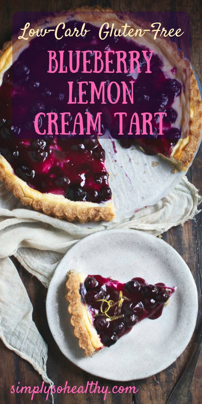 This Low-Carb Blueberry Lemon Cream Tart has a tender vanilla crust, a creamy lemon filling and a blueberry topping. This