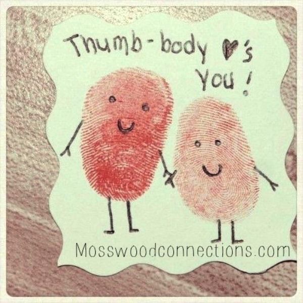 Thumb Print Valentine Here is an easy Valentine for kids to do. Just have your children put their thumbs in paint and press on a