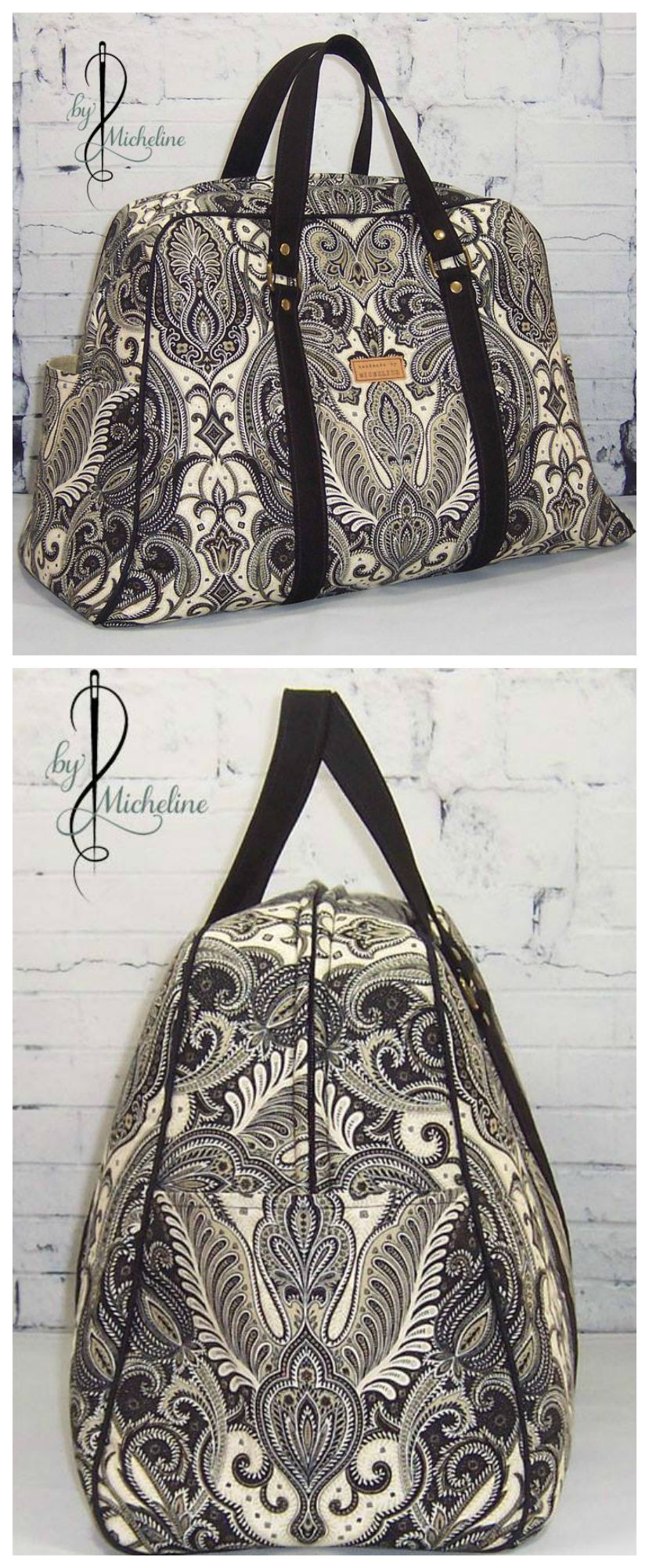 Vivian bag sewing pattern.  Available in two sizes, purse and traveller. Classy style.  Photos by Micheline Trottier