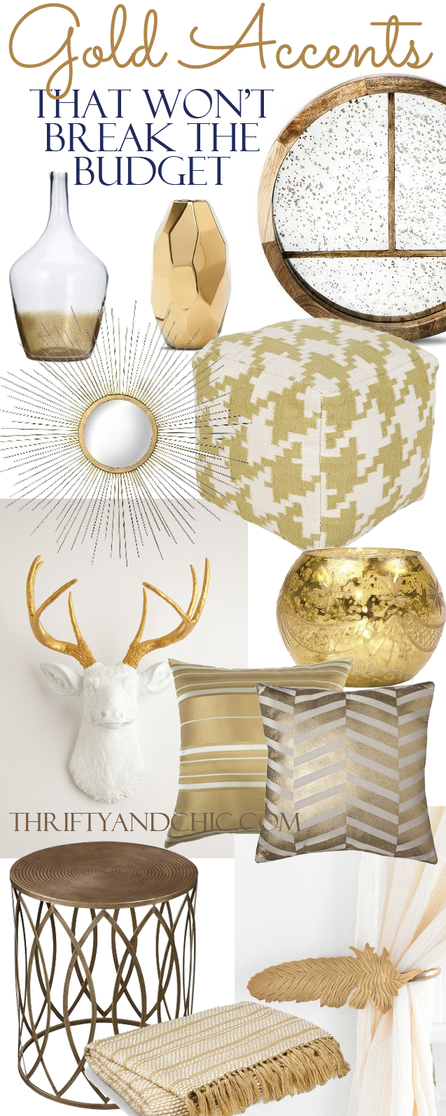 18 gold home decor pieces that wont breat the budget. Divided up into price!