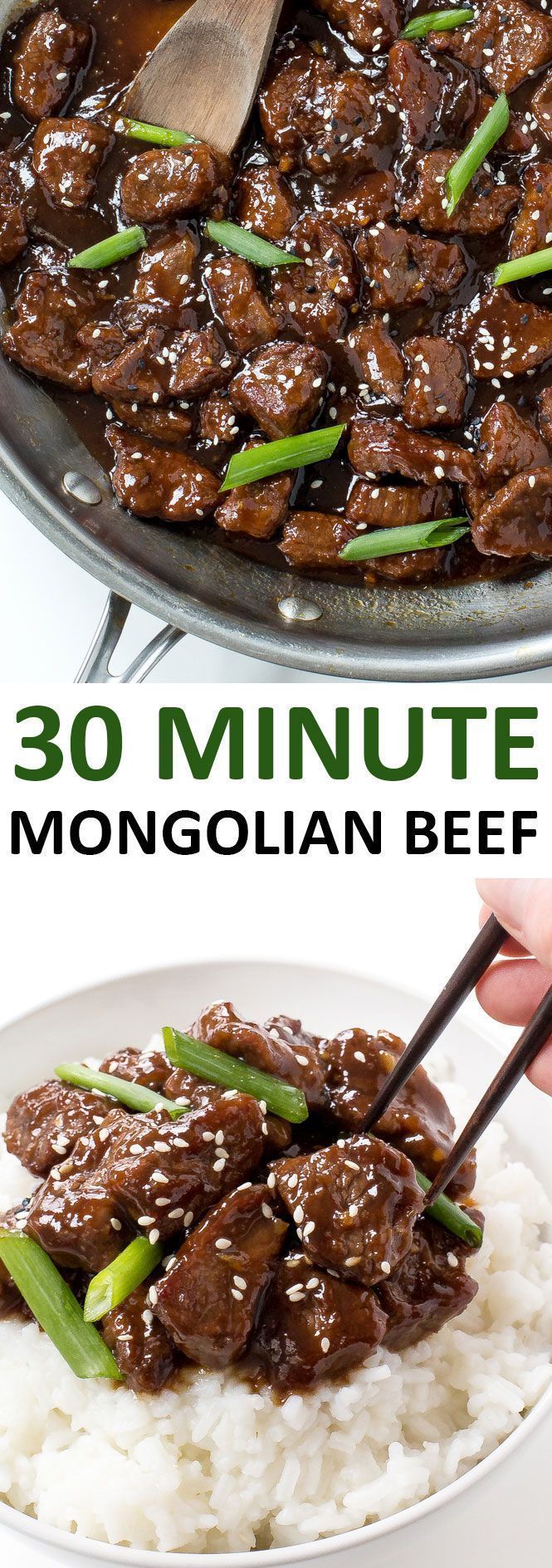 Amazing 30 Minute Mongolian Beef. Tender flank steak fried and tossed in a thick Asian inspired sauce. Way better than takeout! |