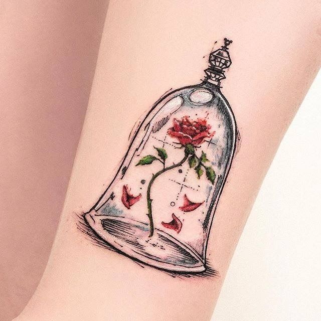 Beauty and The Beast | Disney Tattoo | Rose and Jar #disney_tattoo_drawing