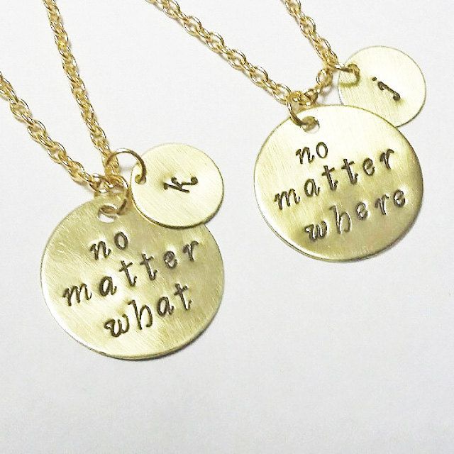 best friend necklace, gold necklace, no matter where necklace, no matter what charm, initial necklace, friendship necklace, long